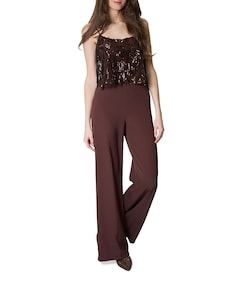 Tuta paillettes con frange dames jumpsuit bruin