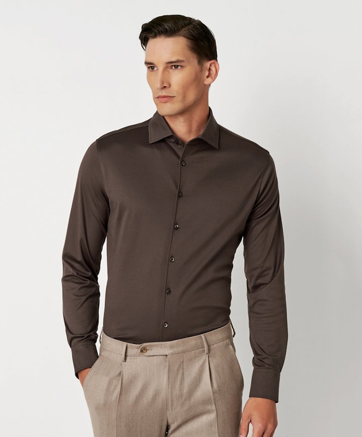 Overhemd lange mouw bruin