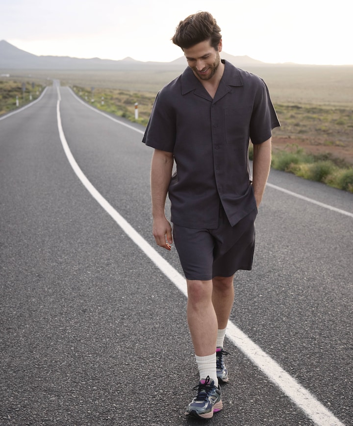 Heren overhemd korte mouw grijs