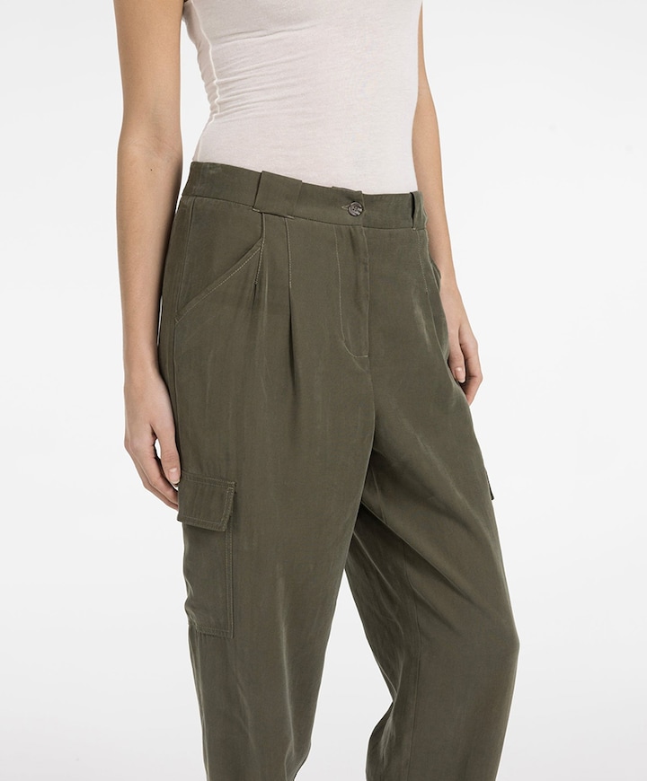 Woven staight leg cargo dames broek groen