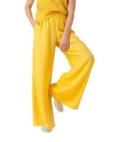 linnen effen recht dames broek geel