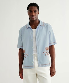 Heren overhemd korte mouw blauw