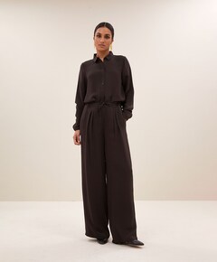 uma satin stripe broek bruin