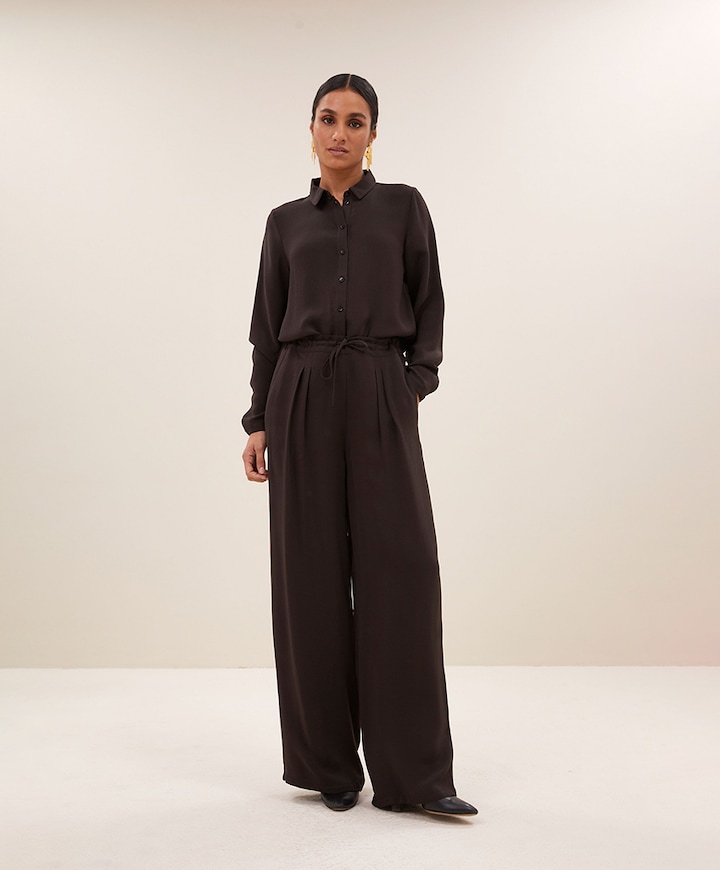 uma satin stripe broek bruin