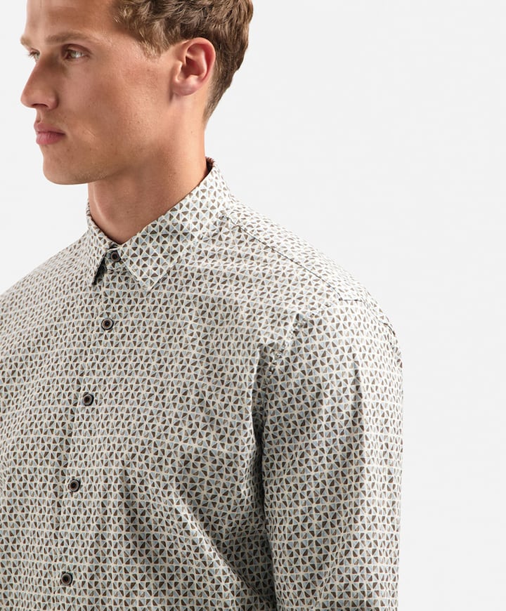 Heren overhemd lange mouw beige