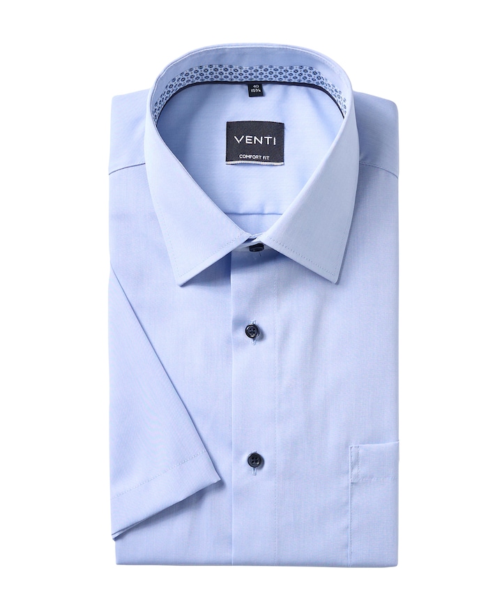 Heren overhemd korte mouw blauw