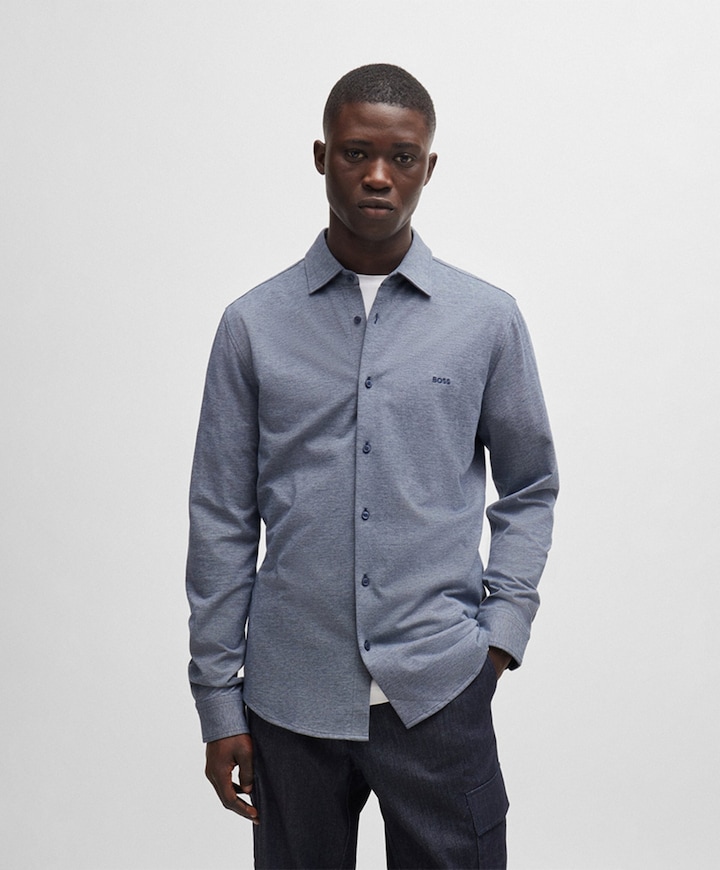 Heren overhemd lange mouw blauw