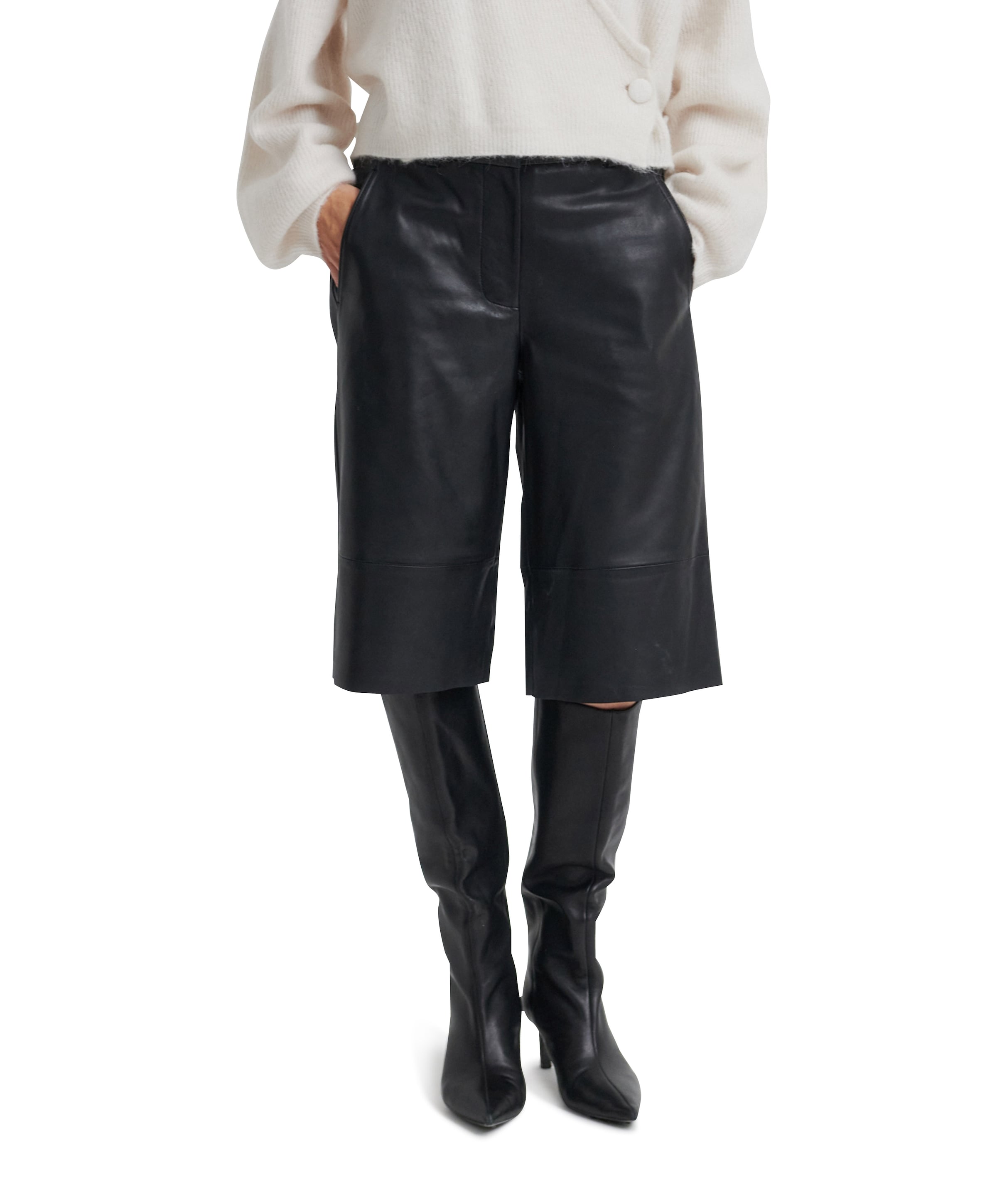 Letho Leather Long Shorts dames korte broek zwart