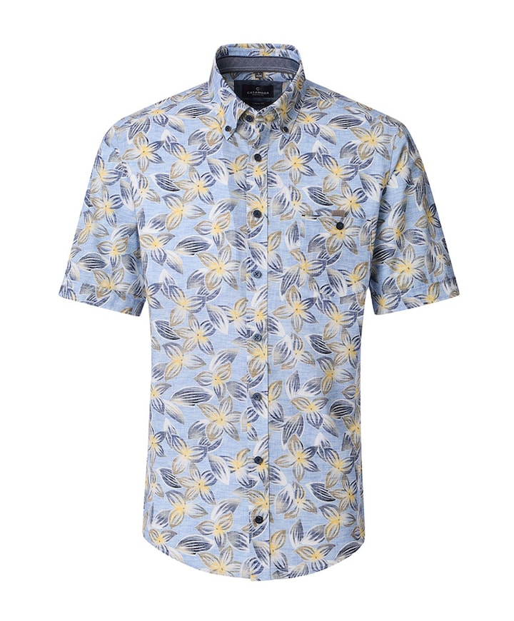 Heren overhemd korte mouw blauw