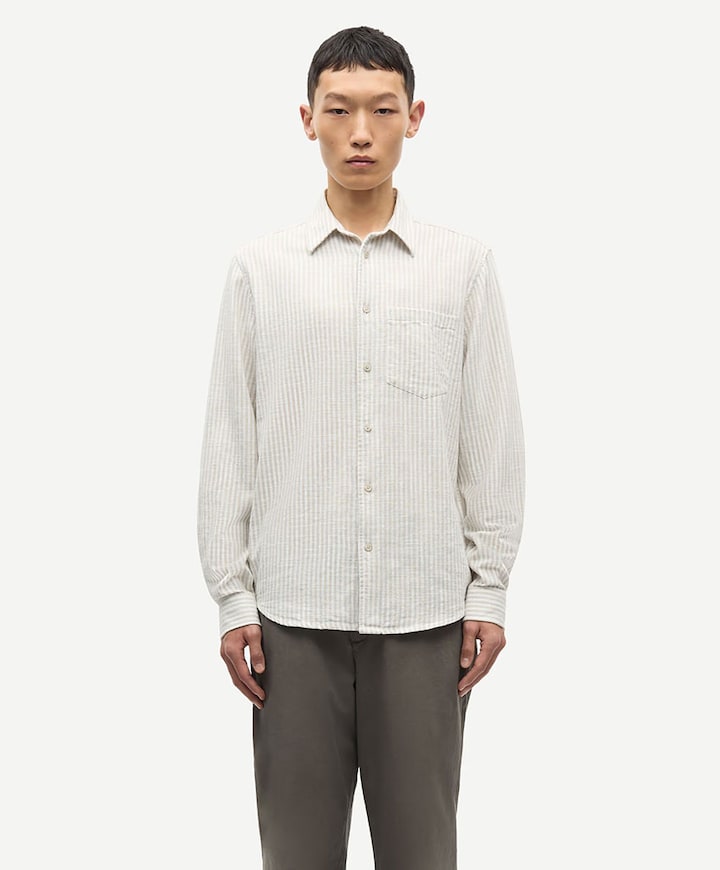 Heren overhemd lange mouw beige