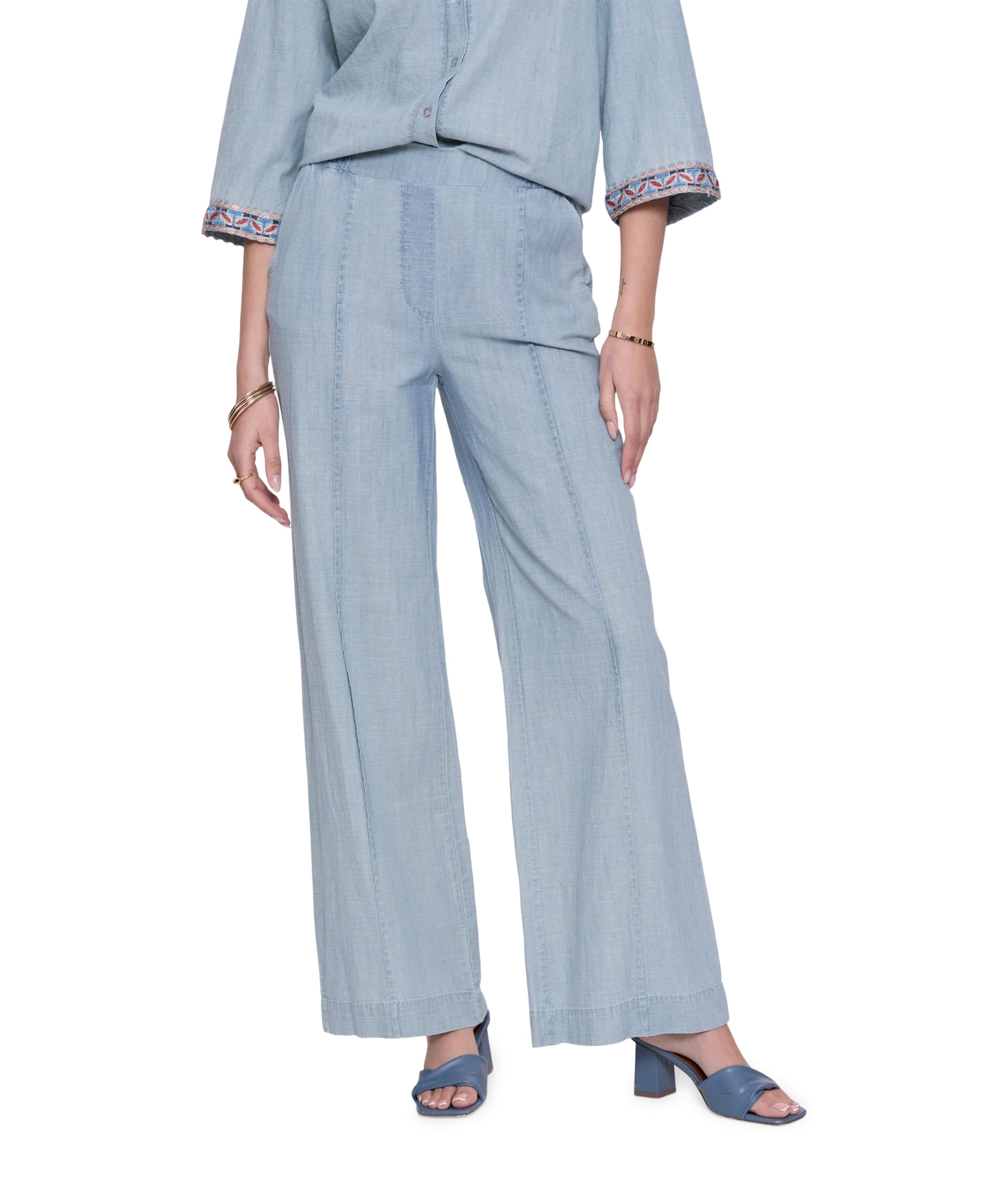 Pants chambray dames broek blauw