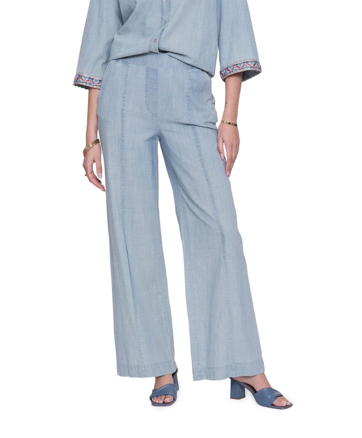 Pants chambray dames broek blauw