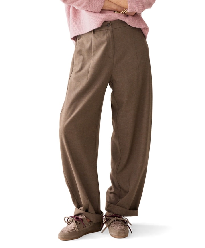 Trousers barrel fit Twill melange dames broek beige