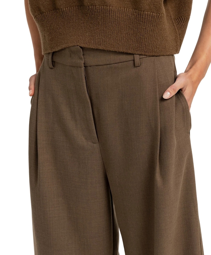 Geweven broek met rechte pijpen dames broek bruin