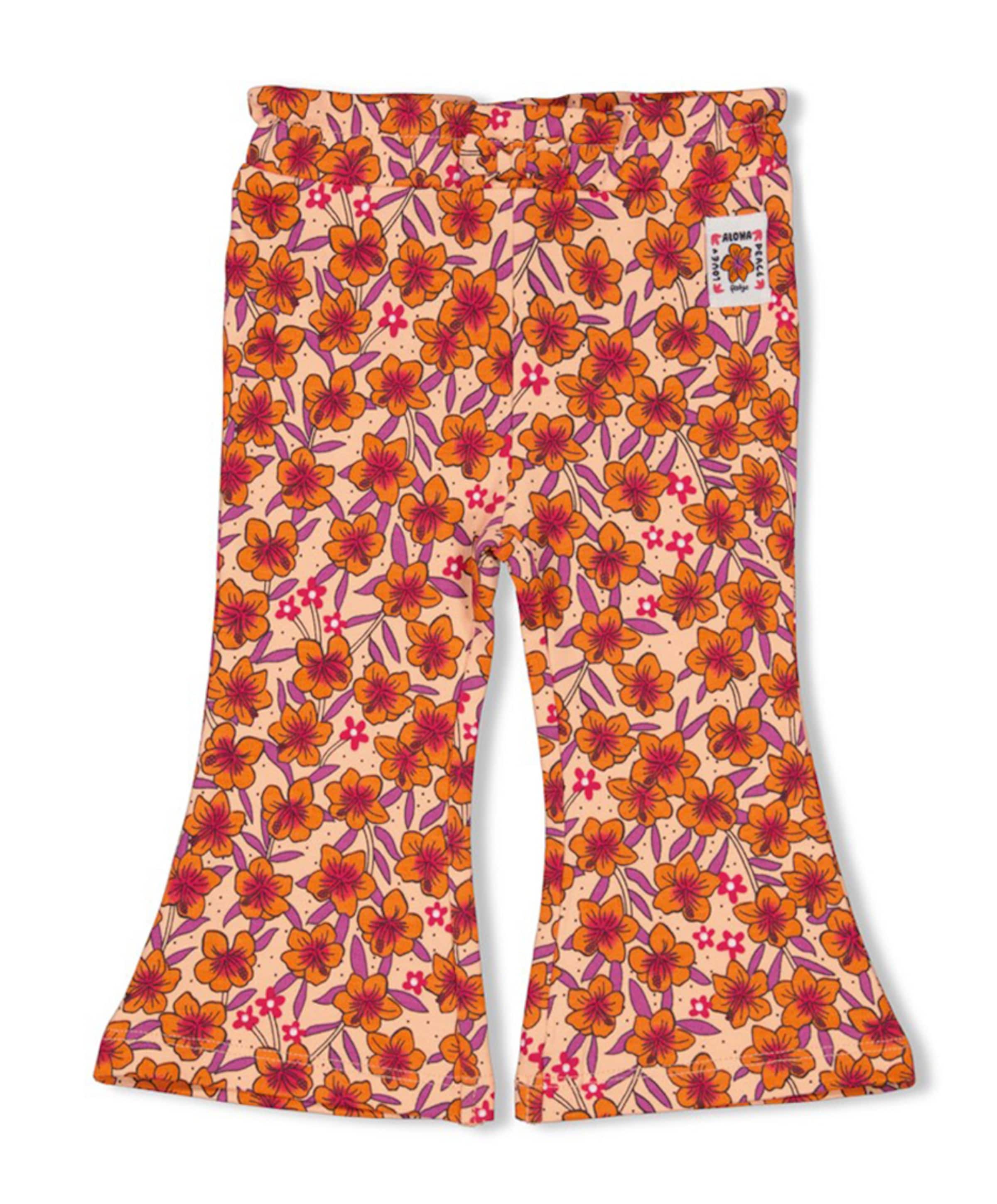 Flare broek AOP meisjes broek oranje
