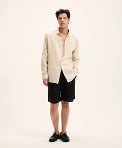 Heren overhemd lange mouw beige