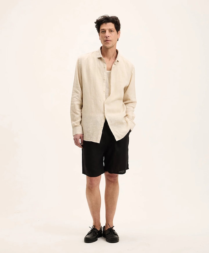 Heren overhemd lange mouw beige