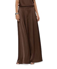 Onique wide leg satin dames broek bruin