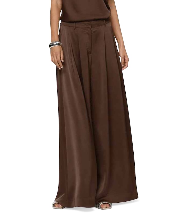 Onique wide leg satin dames broek bruin