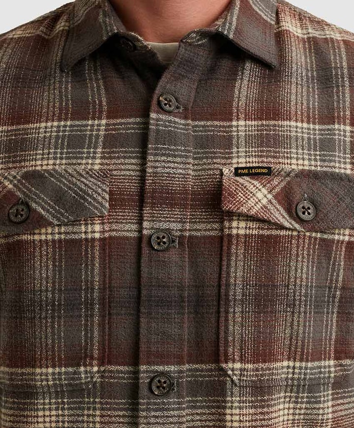 Heren overhemd lange mouw bruin