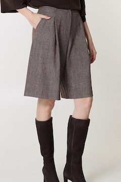 Viscose mix-geruit-plooi dames bermuda bruin