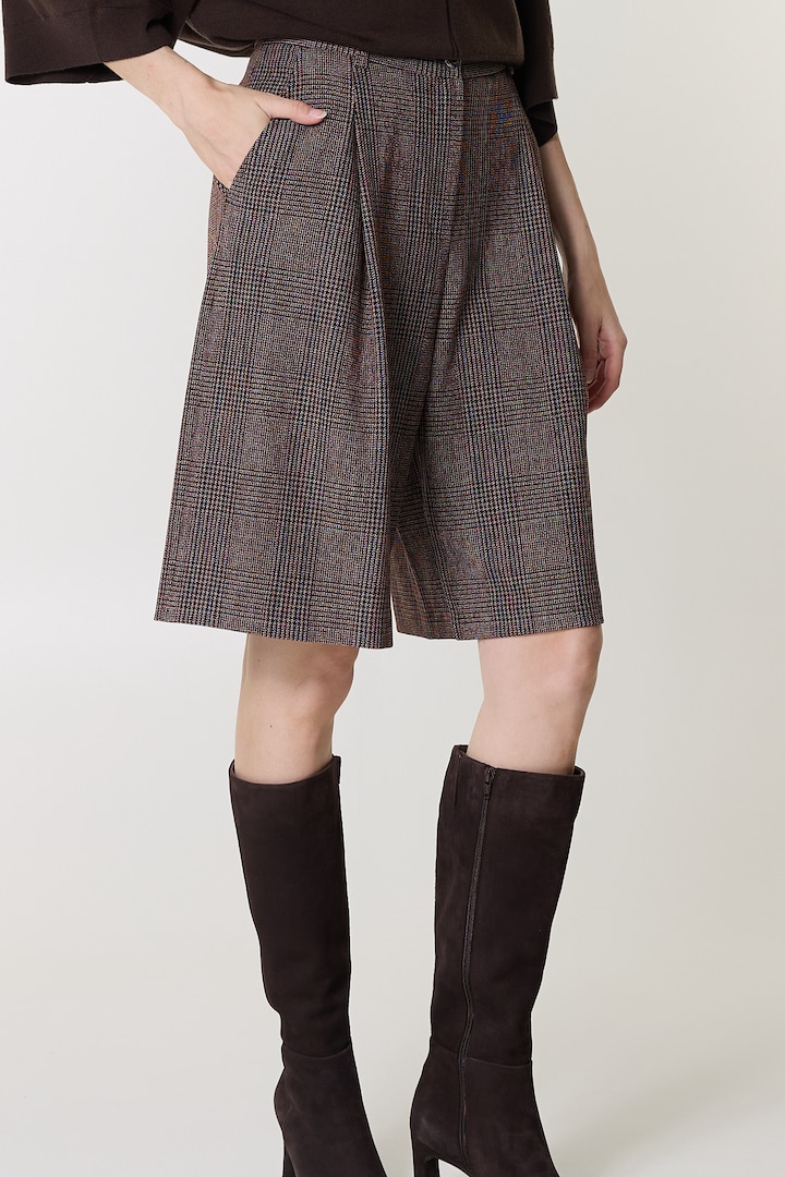 Viscose mix-geruit-plooi dames bermuda bruin