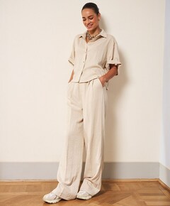 Fine crinkle dames broek beige
