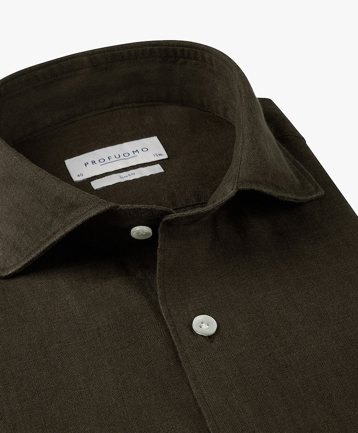 Heren overhemd lange mouw bruin