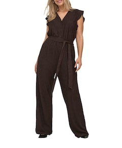 CARREINA SS FRIL VNECK JRS dames jumpsuit bruin
