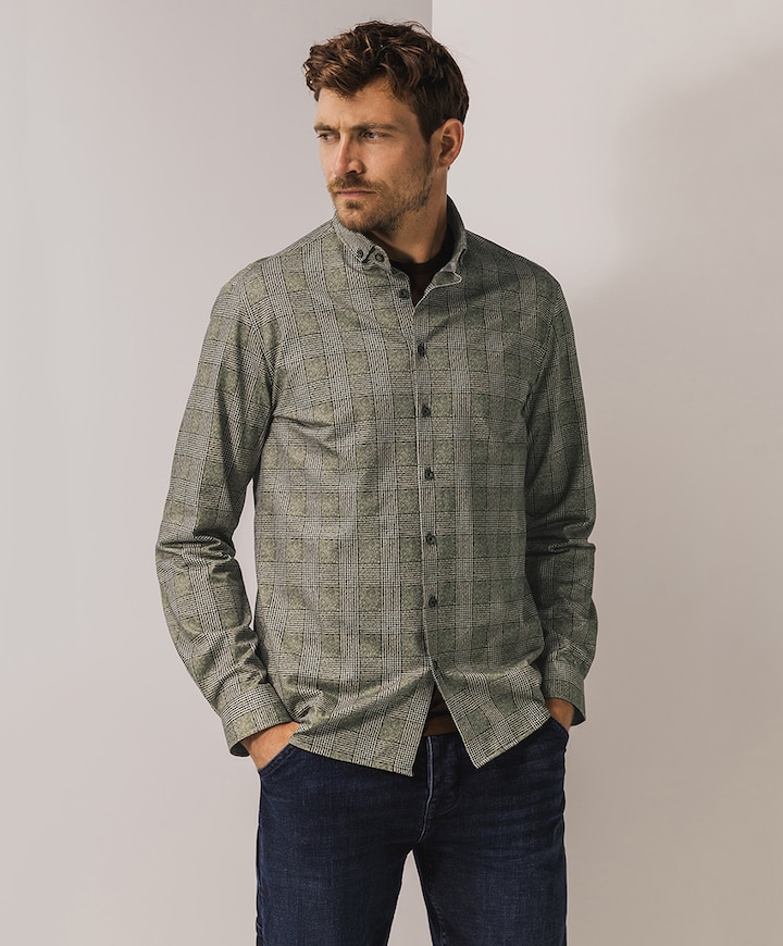 Heren overhemd lange mouw bruin