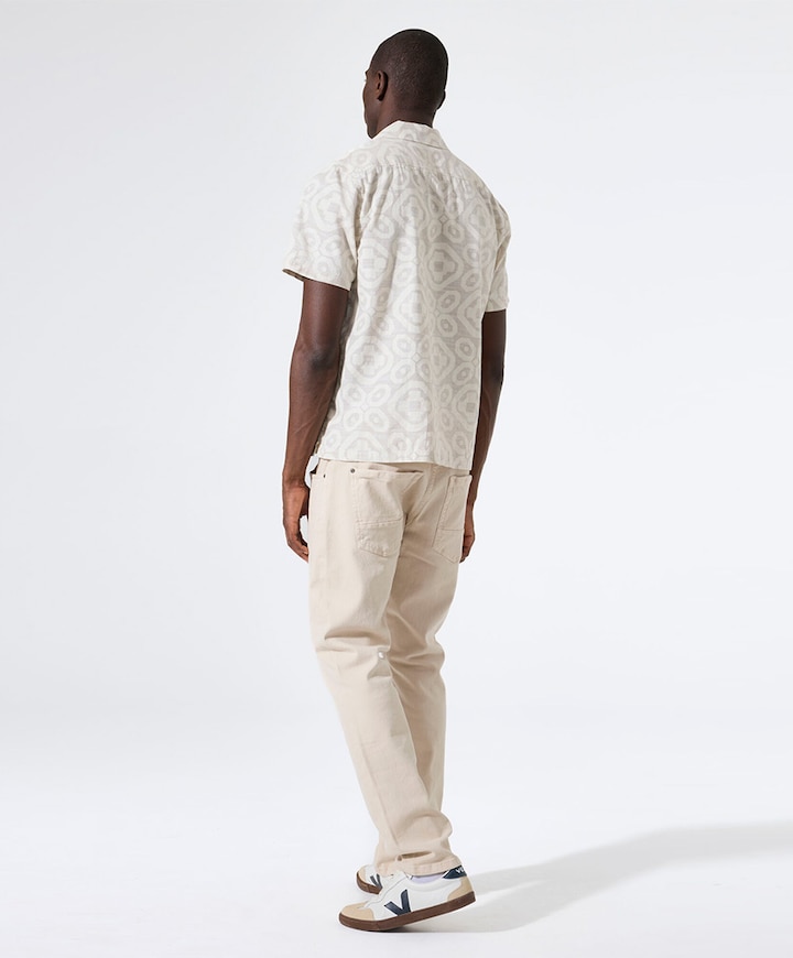 Heren overhemd korte mouw beige