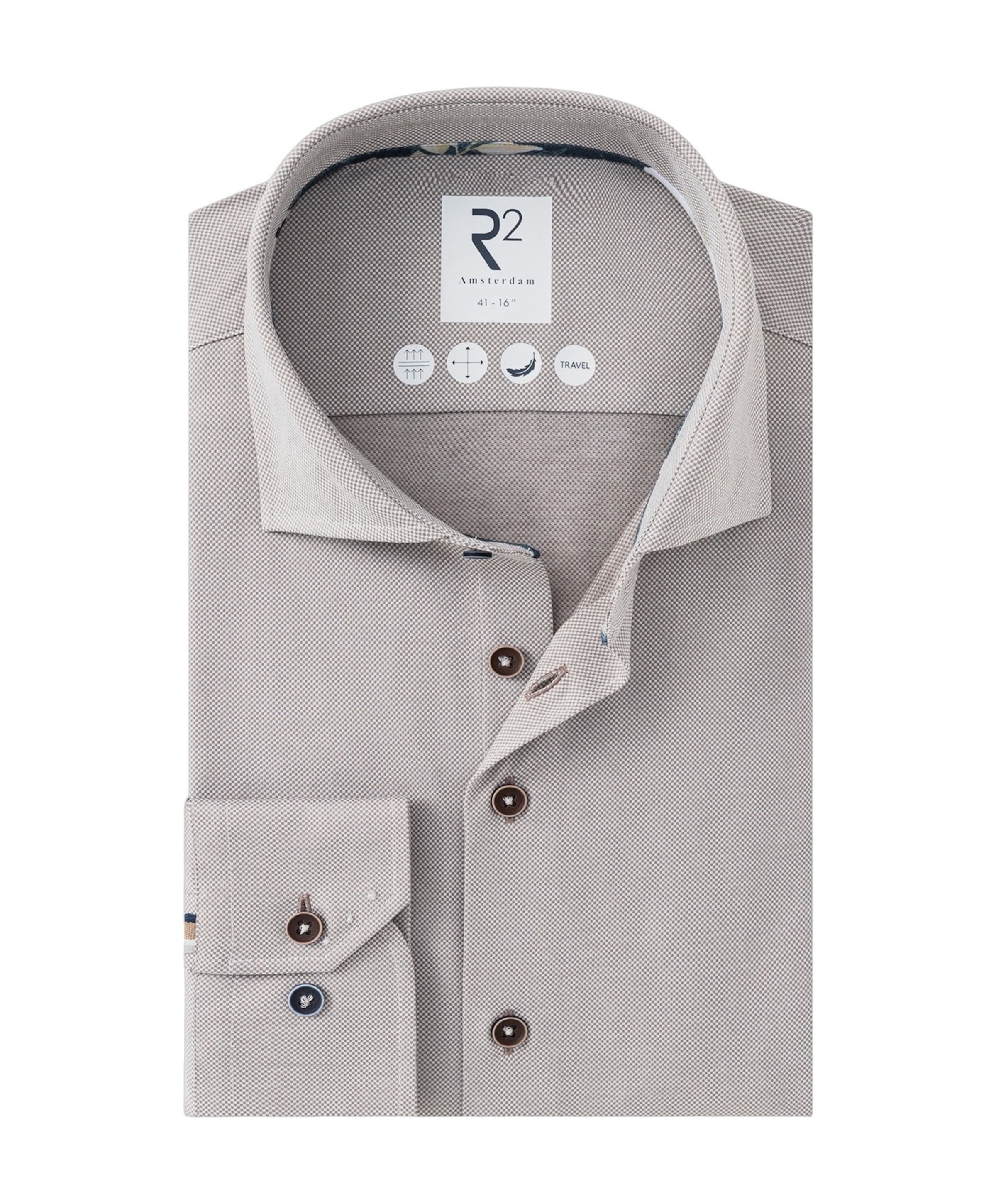 Heren overhemd extra lange mouw beige