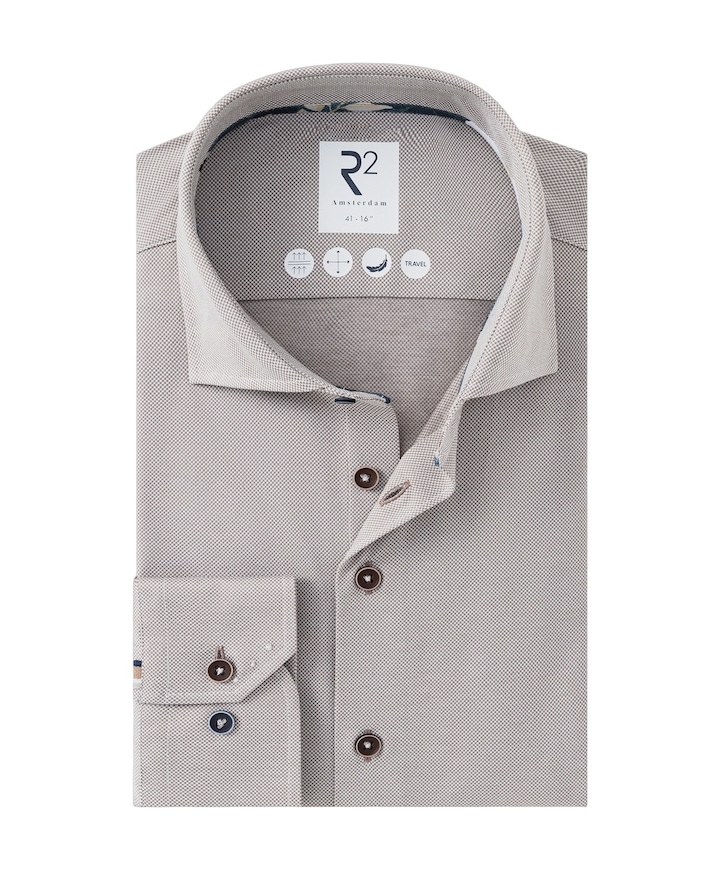 Heren overhemd extra lange mouw beige