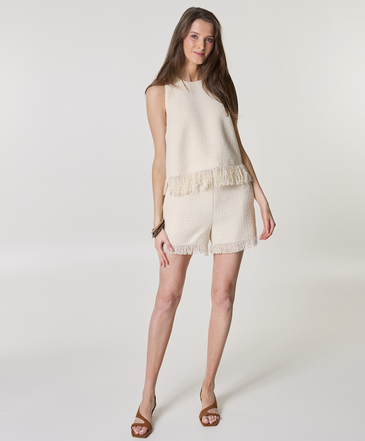 Yubi fringe bouclé dames korte broek ecru