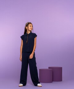 Pants crinckle meisjes broek blauw