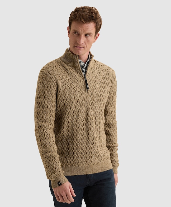 Heren trui met rits beige
