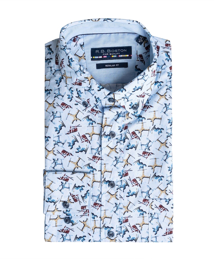 Heren overhemd lange mouw blauw