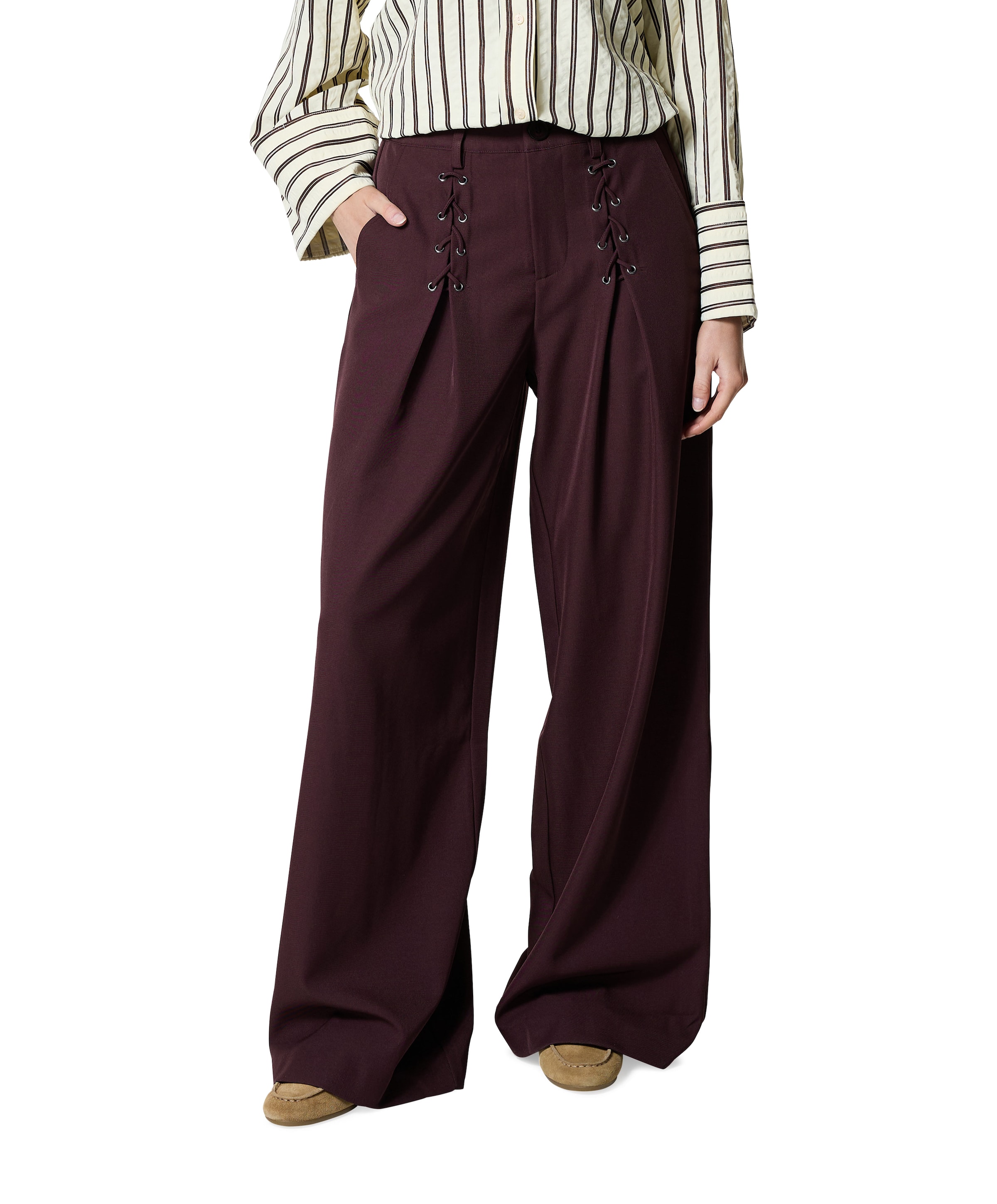 LunaCC Eyelet Wide LL dames broek bordeaux