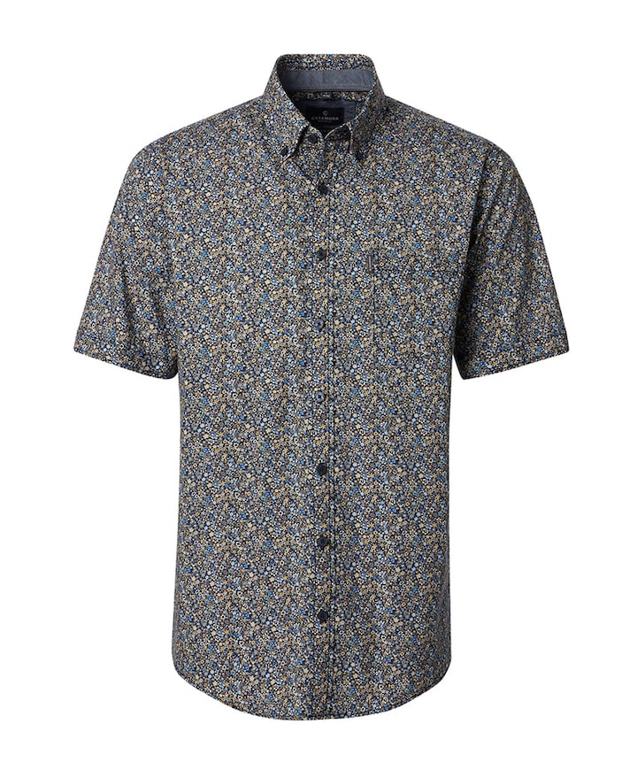 Heren overhemd korte mouw blauw