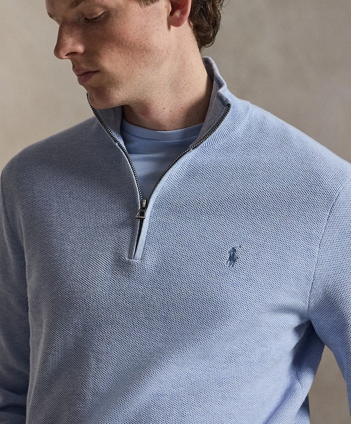 Heren trui met rits blauw