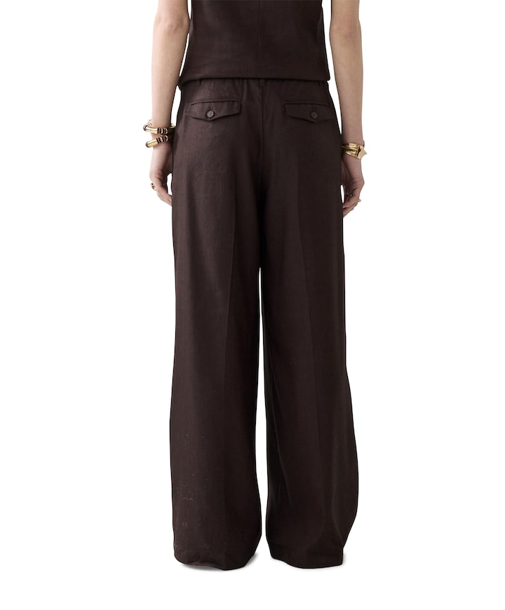 Linen blend dames broek bruin