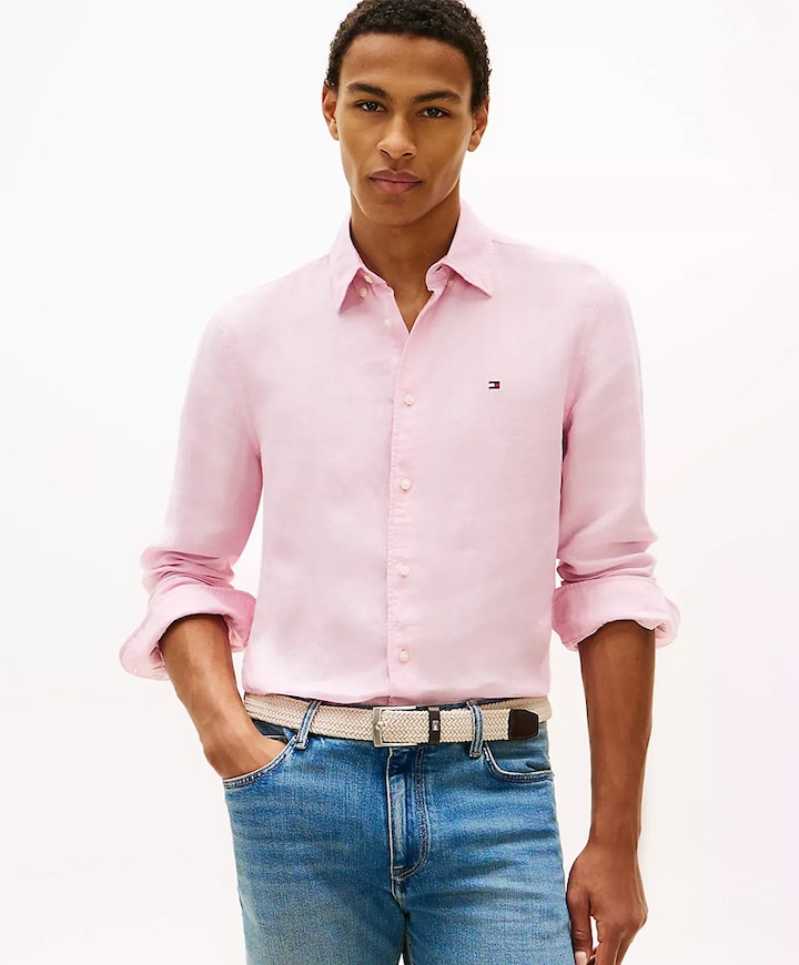 Heren overhemd lange mouw roze