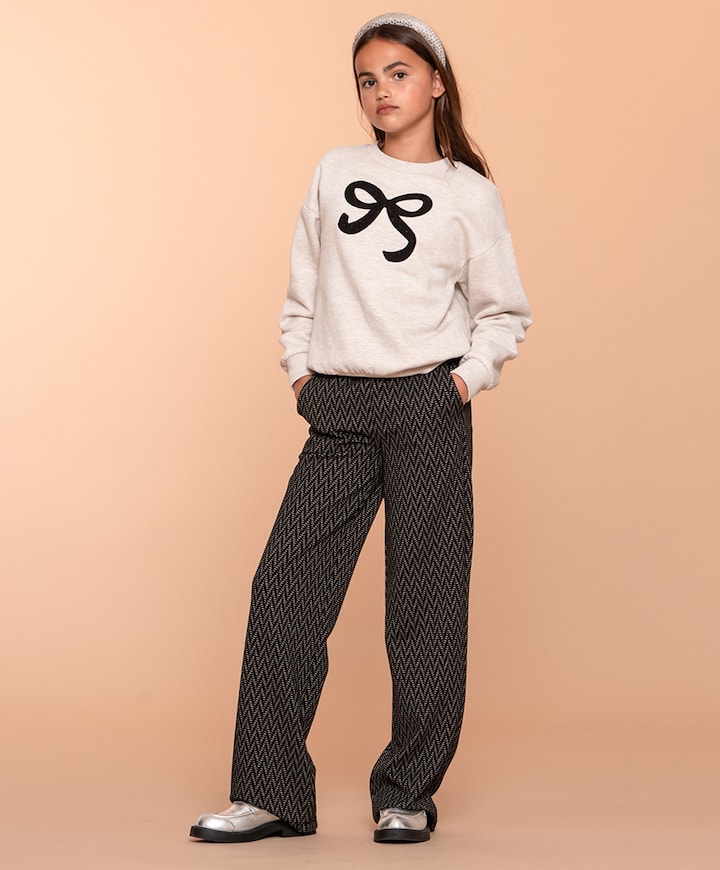 jacquard wide leg broek zwart