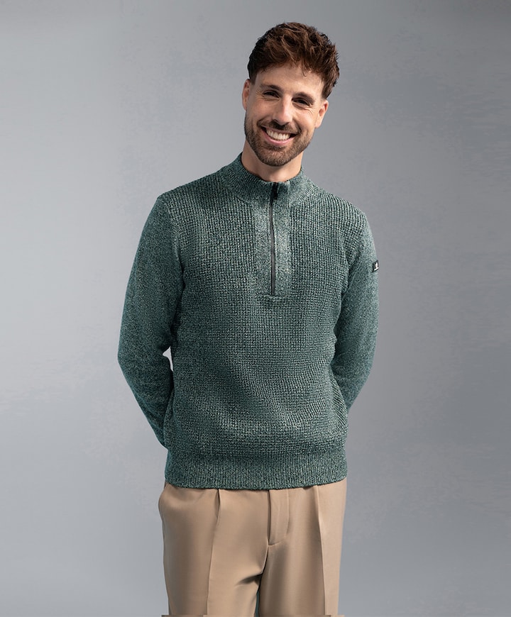 Heren trui met rits groen