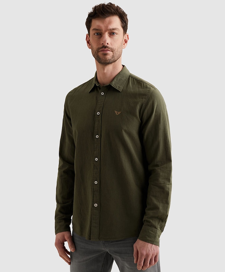 Heren overhemd lange mouw groen