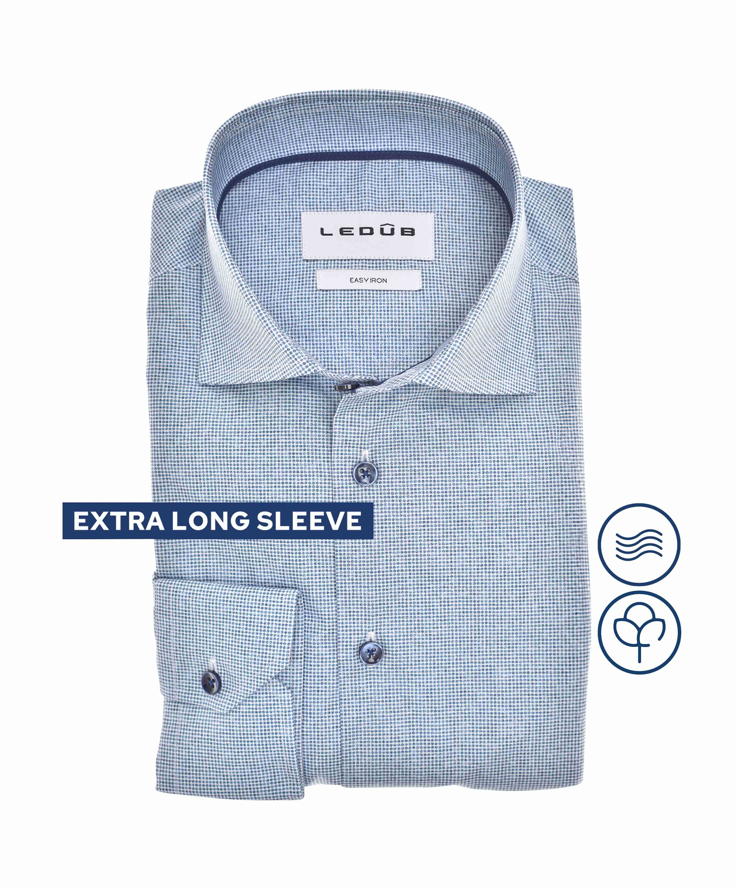 Heren overhemd extra lange mouw blauw