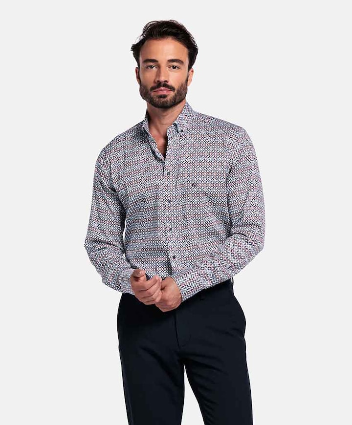 Heren overhemd lange mouw bruin