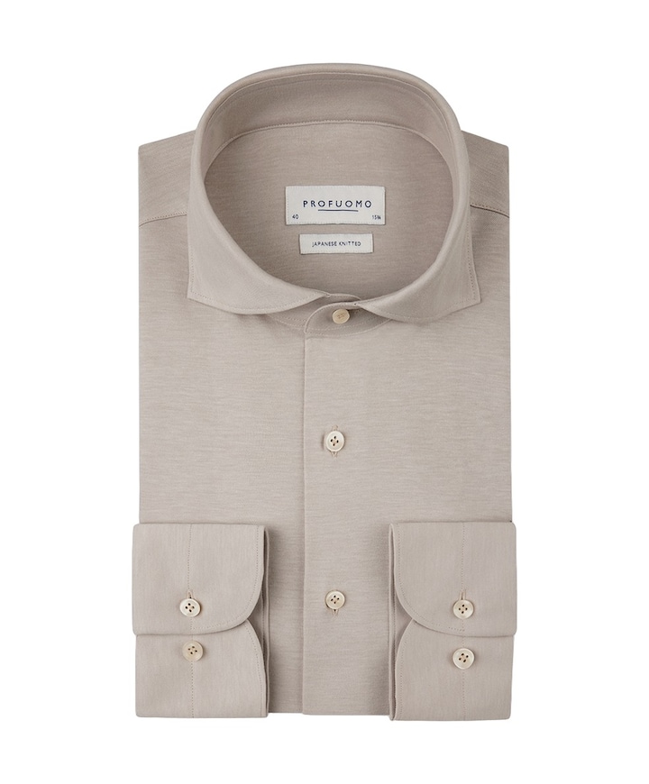 Heren overhemd lange mouw beige