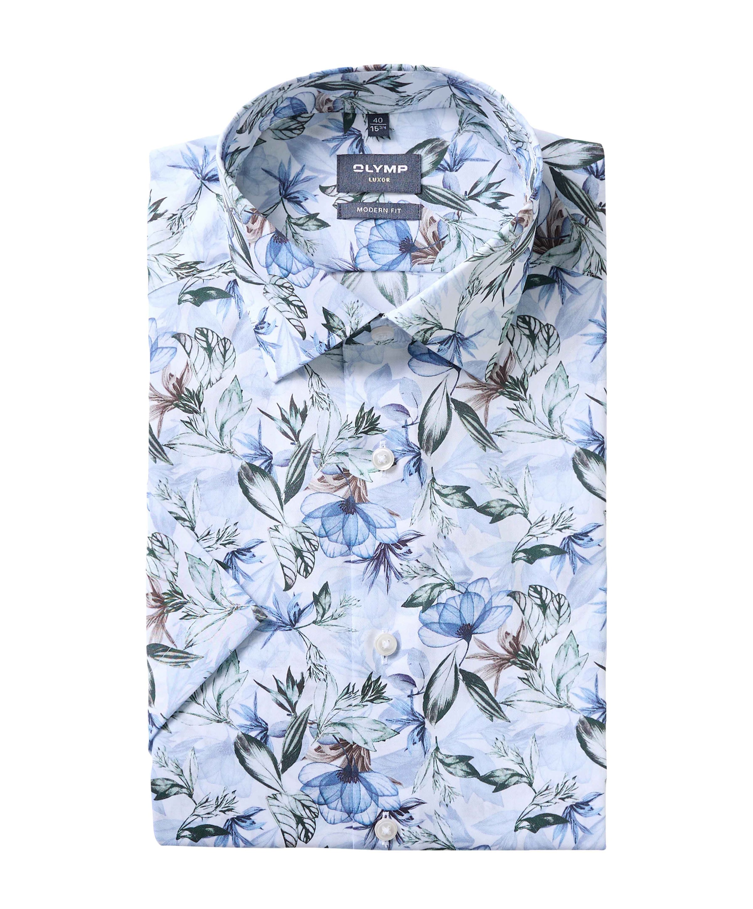 Heren overhemd korte mouw blauw