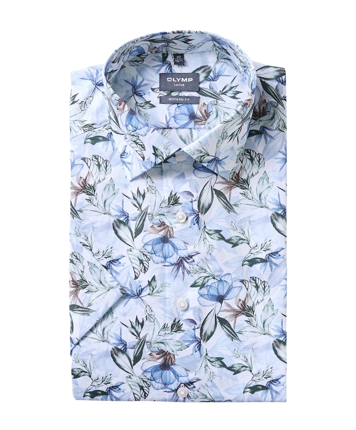 Heren overhemd korte mouw blauw